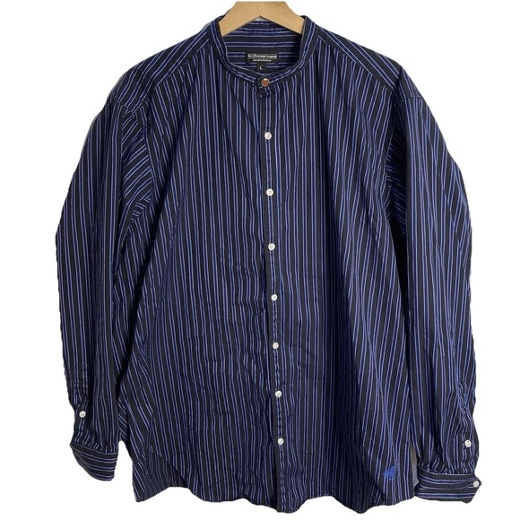 J. Peterman Other - Vtg J Peterman Striped Band Collar Henley Button Poets Shirt Mens Large USA Made